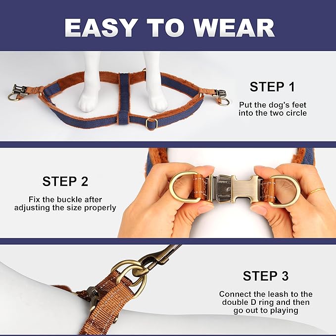 Beirui Soft Small Dog Harness and Leash Set-Adjustable Step in Dog Harness for Small Dogs-Easy Walk Dog Harness Small Sized Dog-Warm No Pull Dog Harness and Leash Used in Autumn Winter(Dark Blue,S)