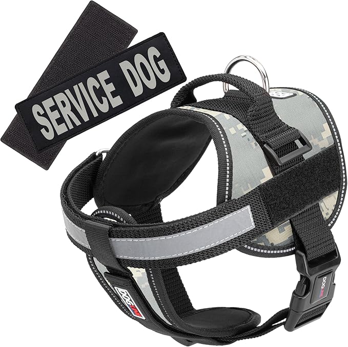 Dogline Unimax Service Dog Harness Vest with Removable Service Dog Patches Adjustable Straps Breathable Neoprene for Medical Identification Training Dogs Girth 18 to 25 in Urban Camo