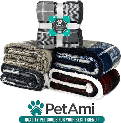 PetAmi WATERPROOF Dog Blanket For Medium Large Dog, Pet Puppy Blanket Couch Cover Protection, Sherpa Fleece Cat Blanket Sofa Bed Furniture Protector Reversible Soft Plush Washable 60x40 Plaid Charcoal