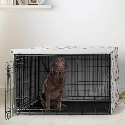 Sweet Jojo Designs Bone Paw Print Dog Crate Cover – Kennel Covers for 42 Inch Pet Cage Medium/Large - Neutral Grey Taupe Brown Modern Off White Gray Tan Puppy