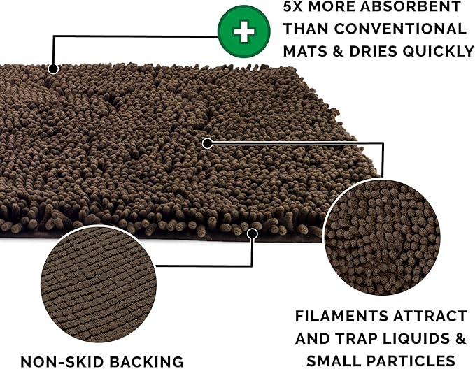 Furhaven 60" x 30" Highly Absorbent Runner Door Mat for Muddy Paws, 100% Washable, Perfect for Entryway, Kitchen, & Bathroom Use - Chenille Shammy Rug - Mud (Brown), Runner/XXL
