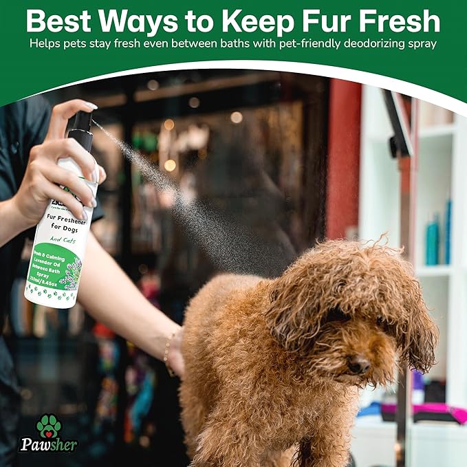 Premium Fur Freshener | Dog Spray & Deodorizer Perfume | Refreshing & Calming Lavender Scent for in Between Baths | Odor Eliminating for Dogs & Cats | 8.45 oz
