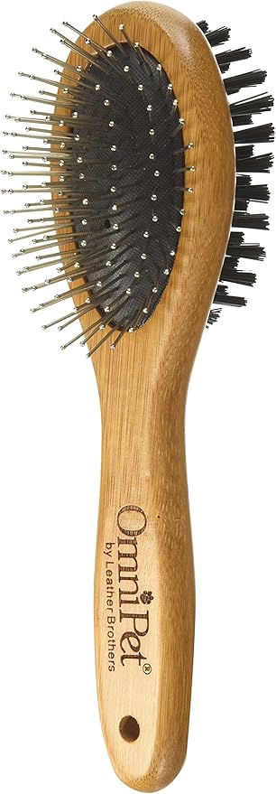 Pro-Finish Bristle and Pin Grooming Brush Combination with Carbonized Bamboo Handle, Small, 7.5"
