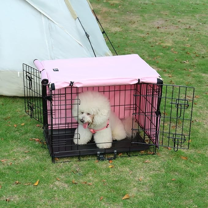 X-ZONE PET Double Door Dog Crate Cover - Polyester Pet Kennel Cover Fits 48 inches Wire Dog Cage Pink