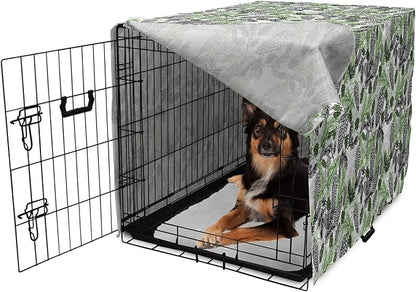 Lunarable Green Xmas Dog Crate Cover, Pine Cones and Holiday Theme Plants Fir Tree Motifs Print, Easy to Use Pet Kennel Cover for Medium Large Dogs, 36 Inch, White Fern Green