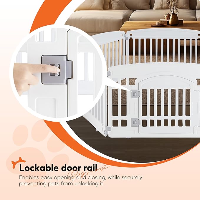 HealSmart 6 Panel 24" Plastic Dog Playpen, Folding & Portable Pet Playpen for Indoor & Outdoor Use, Safe & Secure Fence, Ideal for Small to Medium Dogs, White