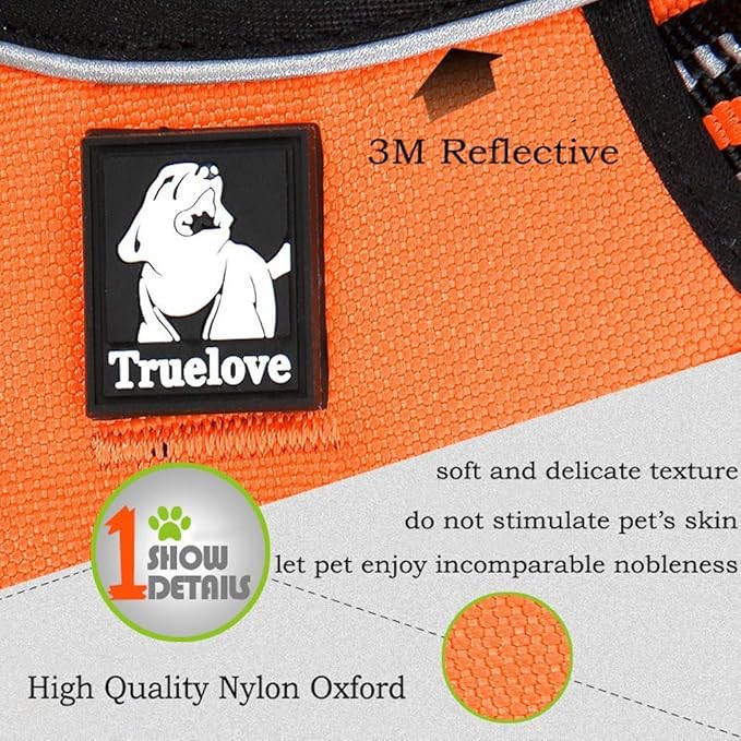 Reflective Nylon No-Pull Dog Harness and Training Leash Set Padded Durable Adjustable(XS, Orange Set)