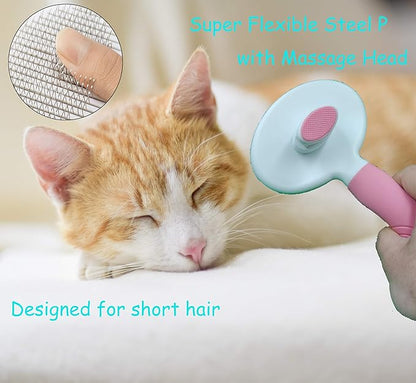 KIRTI Self Cleaning Slicker Brush for Dogs and Cats, Pet Grooming Hair Brush with Pin, Removes Shedding Tangled Hair and Massage Pink