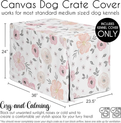 Sweet Jojo Designs Blush Pink Grey Boho Floral Dog Crate Cover – Kennel Covers for 36 Inch Pet Cage Medium - Bohemian Farmhouse Shabby Chic Rose Lily Watercolor Flower Elegant Gray and White