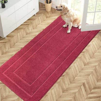 PURRUGS Dirt Trapper Door Mat 32" x 70", Non-Slip/Skid Machine Washable Entryway Rug, Dog Door Mat, Super Absorbent Welcome Mat for Muddy Wet Shoes and Paws, Burgundy Red
