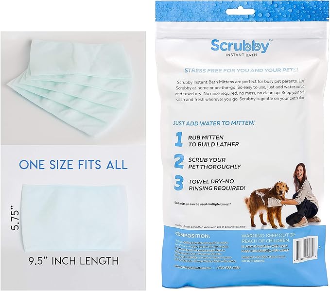 No Rinse Pet Wipes, Rinse Free Shampoo Mittens for Dogs and Cats, Bath Wipes for Bathing and Washing Pets, Hypoallergenic No Rinse Wash Mitt for Grooming, Lather Wipe Dry - 10 Pack