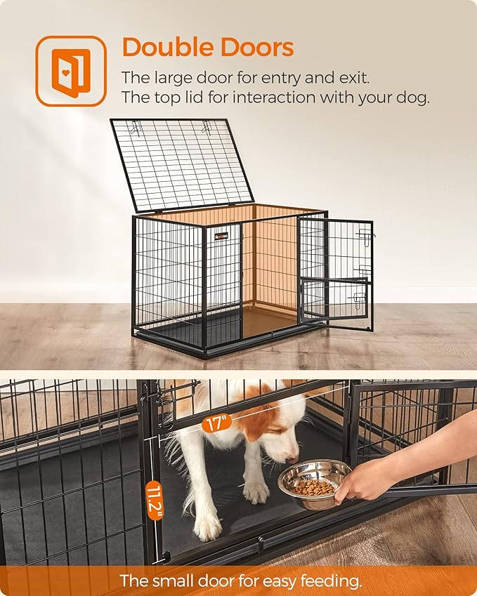 Feandrea Heavy-Duty Dog Crate, Metal Dog Kennel and Cage with Removable Tray, XL for Medium and Large Dogs, 42.1 x 27.6 x 29.5 Inches, Black UPPD001B01