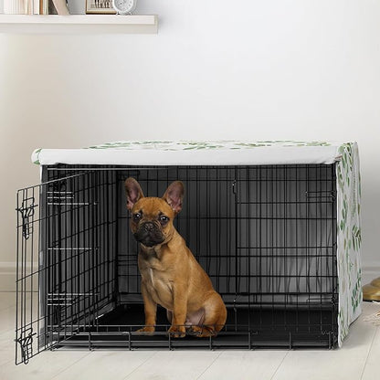 Sweet Jojo Designs Green Boho Floral Leaf Dog Crate Cover – Kennel Covers for 30 Inch Pet Cage Small/Medium - Neutral Sage White Bohemian Watercolor Botanical Flower Woodland Tropical Garden Nature