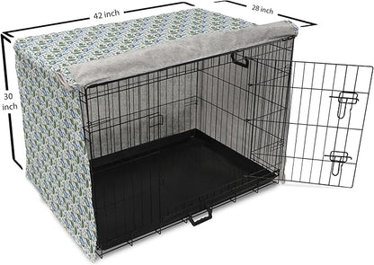 Lunarable Jacobean Dog Crate Cover, Herbal Pattern Pastoral Vintage Rustic Wedding Inspired Foliage Springtime, Easy to Use Pet Kennel Cover for Medium Large Dogs, 42 Inch, Blue Green Cream