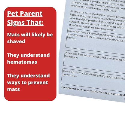 Matted Fur Release Forms for Dog Grooming Salons (Pad of 100, 5.5 X 8.5 Inches) - Addressing Mats