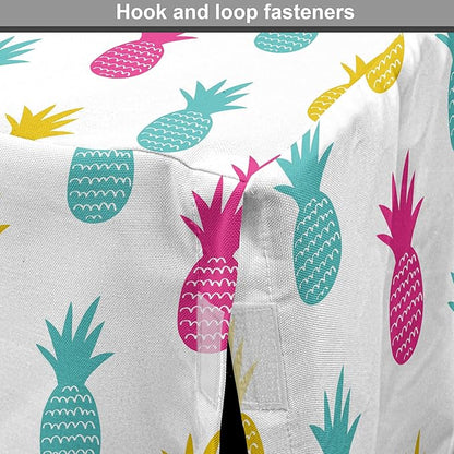 Lunarable Yellow Pineapple Dog Crate Cover, Rhythmic Ananas Fruits in Colorful Design Summer Tropical Concept, Easy to Use Pet Kennel Cover for Medium Large Dogs, 36 Inch, Turquoise Hot Pink