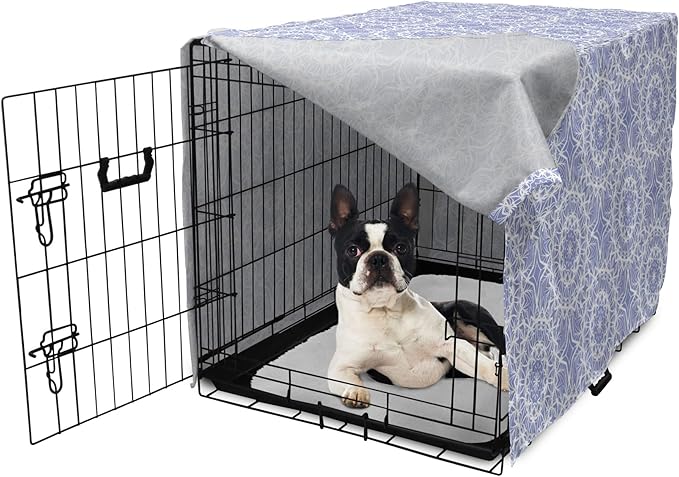 Lunarable Mandala Dog Crate Cover, Ceremonial Retro Minimal Far Eastern Pattern, Easy to Use Pet Kennel Cover for Small Dogs Puppies Kittens, 22 Inch, Lavender Blue and White