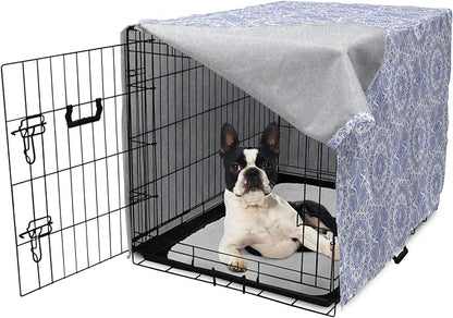 Lunarable Mandala Dog Crate Cover, Ceremonial Retro Minimal Far Eastern Pattern, Easy to Use Pet Kennel Cover for Small Dogs Puppies Kittens, 22 Inch, Lavender Blue and White