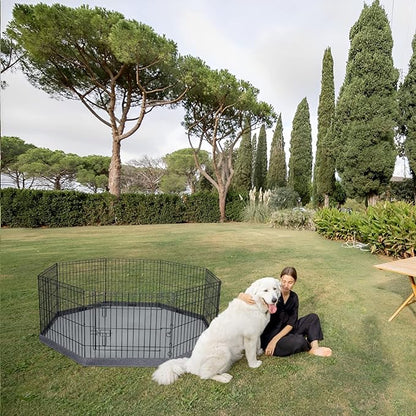 PETIME Foldable Metal Dog Exercise Pen/Pet Puppy Playpen Kennels Yard Fence Indoor/Outdoor 8 Panel 24" W x 24" H with Bottom Pad (with Bottom pad, 8 Panels 24" H)