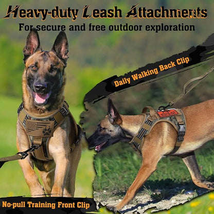 rabbitgoo Dog Harness Medium Sized No Pull, Tactical Service Dog Vest with Molle and Control Handle, Adjustable and Reflective Military Pet Harness for Easy Walking and Training, Desert camo, M
