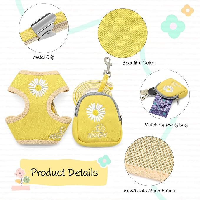 Puppy,XS/XXS Dog Harness Yellow Daisy Dog Harness for Extra Small Dogs Step in Dog Lessh and Harness Set Soft Padded Vest Harness Recommend for Chihuahua,Yorkie,Shih Tzu,Toy Poodle...