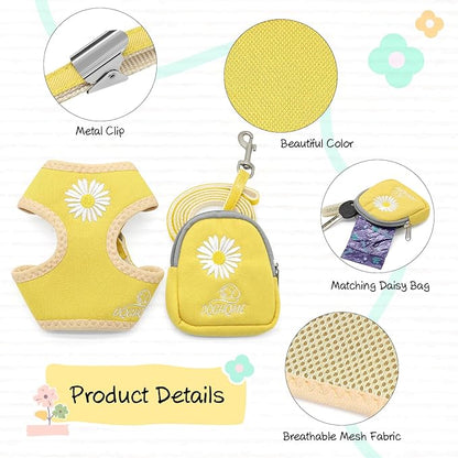 Puppy,XS/XXS Dog Harness Yellow Daisy Dog Harness for Extra Small Dogs Step in Dog Lessh and Harness Set Soft Padded Vest Harness Recommend for Chihuahua,Yorkie,Shih Tzu,Toy Poodle...
