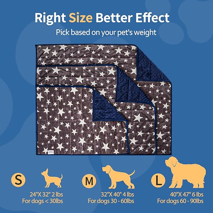 LaSyL Weighted Blanket for Pets | Thunder Blanket for Dogs Anxiety | Premium Soft Minky | Relaxation & Calming & Anti Anxiety | Blue Grey Star, Washable Small 24" L x 32" W