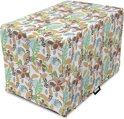 Lunarable Paint Dog Crate Cover, Leaf Petals Flourish Summer Florets Dahlia Romantic Girls, Easy to Use Pet Kennel Cover for Small Dogs Puppies Kittens, 22 Inch, Sand Brown Pale Blue