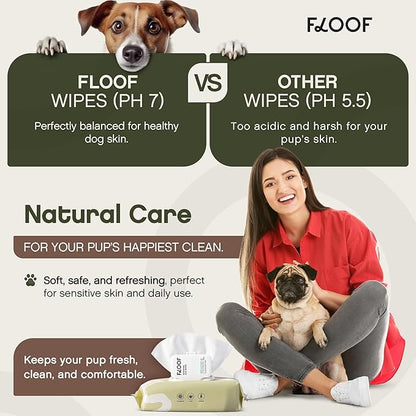 Hypoallergenic Renewing Dog Wipes - Grooming Natural Fresh Aloe Wipes for Paws, Face, Skin, Eyes, Ears, Butt - Perfect for Puppy & Adult Dogs - Vet Dermatologist Formulated - Extra Thick (72 Count)