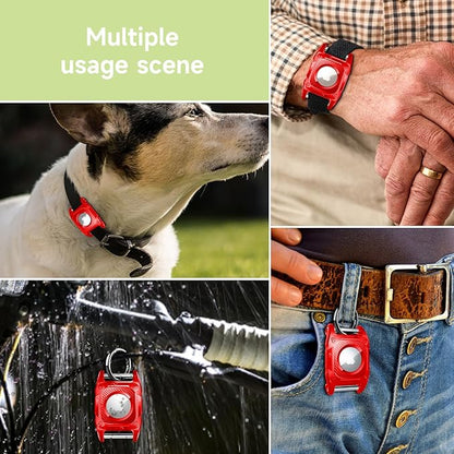 IP68 Waterproof Airtag Case for Dog Collar [1 Pack] Airtag Dog Collar Holder Hard TPU Full Protection Airtag Holder with Removable Handle Cat Dog GPS Tracker Anti Loss air tag Cover（Red）