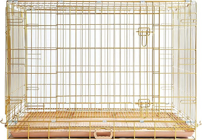 HOMEY PET Copper Gold Dog Crate 42 Inch, Portable Folding Metal Wire Dog Kennel Pet Dog Cage with Removable Floor Grid, Pull-Out Tray, Double Doors, Handle for Large Dogs, Indoor Outdoor