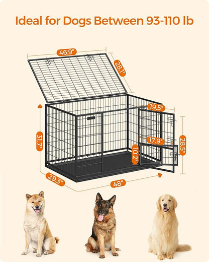 Feandrea Heavy-Duty Dog Crate, Metal Dog Kennel and Cage with Removable Tray, XXL for Large Dogs, 48 x 29.3 x 31.7 Inches, Black UPPD003B01
