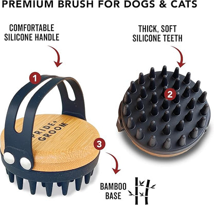 Pride and Groom Bath Brush – Dog Brush with Silicone Teeth & Bamboo Base to Release Debris & Undercoat, Stimulate Natural Skin Oils, Detangle, & Massage in and out of Tub for Healthy Coat