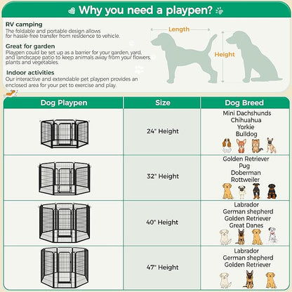 Yaheetech Dog Playpen Outdoor 24 inch 12 Panels Indoor Dog Fence Metal Dog Pen Heavy Duty Pet Puppy Exercise Pen for RV Camping Garden Yard
