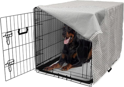 Lunarable Taupe and White Dog Crate Cover, Traditional Nordic Design with Geometric Motifs in Vertical Order, Easy to Use Pet Kennel Cover for Medium Large Dogs, 42 Inch, White Taupe