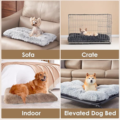 EHEYCIGA Fluffy XXL Dog Crate Pad, Plush Faux Fur Dog Bed for Extra Large Dogs, Calming Anti Anxiety XXL Dog Bed for Crate, Washable Soft Warm Dog Crate Mat with Non-Slip Bottom, Camel