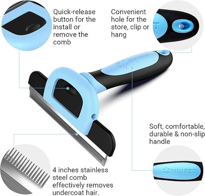 MIU COLOR Pet Grooming Brush, Deshedding Tool for Dogs & Cats(Blue) & MIU COLOR Pet Grooming Brush, 2 Sided Undercoat Rake for Dogs & Cats