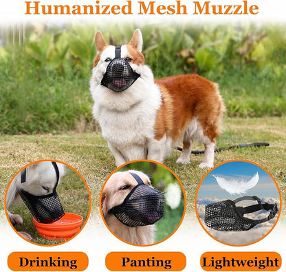 Crazy Felix Dog Muzzle, Soft Mesh Muzzle for Small Medium Large Dogs Labrador German Shepherd, Breathable Adjustable Muzzles for Biting, Chewing, and Scavenging, Allows Panting and Drinking(Black, M)