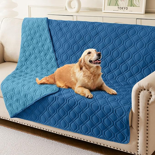 hyha Waterproof Dog Bed Blanket, Soft Dog Bed Cover Pet Blankets, Washable Couch Sofa Cover for Dogs, Reversible Pet Sofa Covers for Furniture (52x82 Inch, Navy Blue/Blue)