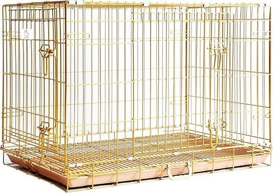 HOMEY PET Copper Gold Dog Crate 36 Inch, Portable Folding Metal Wire Dog Kennel Pet Dog Cage with Removable Floor Grid, Pull Out Leak-Proof Pan, Double Doors, Handle for Medium Dogs, Indoor Outdoor