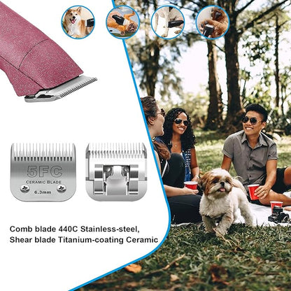 3 Pack 5FC Detachable Pet Dog Grooming Ceramic Blades,Compatible with Andis,Oster A5,Wahl KM-10 Series,Size 5FC Blade 1/4-Inch 6.3MM Cut Length