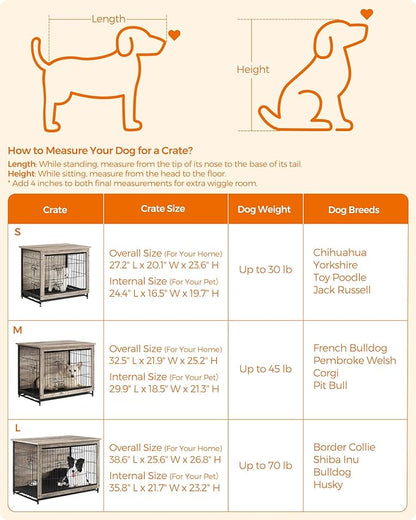 Feandrea Dog Crate Furniture, 38.6" Side End Table, Modern Kennel for Dogs Indoor up to 70 lb, Heavy-Duty Dog Cage with Multi-Purpose Removable Tray, Double-Door Dog House, Greige UPFC003G01
