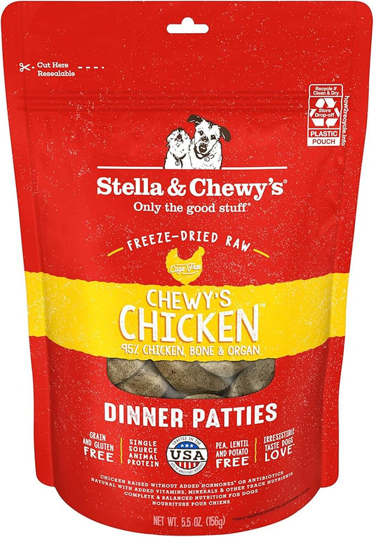 Stella & Chewy's Freeze Dried Raw Dinner Patties – Grain Free Dog Food, Protein Rich Chewy’s Chicken Recipe – 5.5 oz Bag