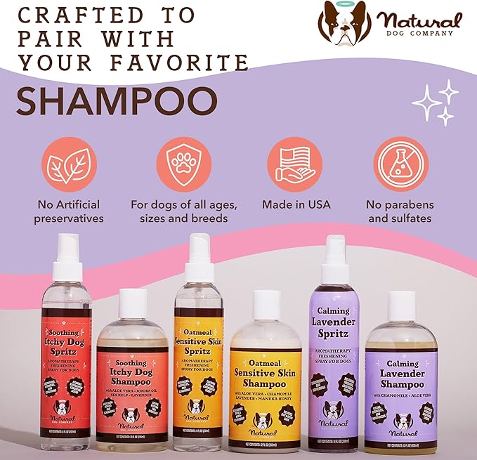 Natural Dog Company Calming Lavender Spritz for Dogs, 8oz – Deodorizing & Moisturizing, Soothes Skin, Conditions Coat, Hypoallergenic, Alcohol-Free, USA Made