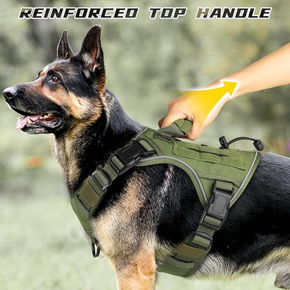WINGOIN Green Tactical Dog Harness Vest for Small Dogs No Pull Adjustable Reflective K9 Military Dog Service Dog Harnesses with Handle for Walking, Hiking, Training(S)