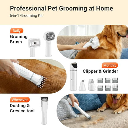 uwant Pet Hair Vacuum & Grooming Kit - 13000 Pa Strong Suction, Large Capacity, Whisper-Quiet Operation with 6 Grooming Tools, Ideal for Shedding