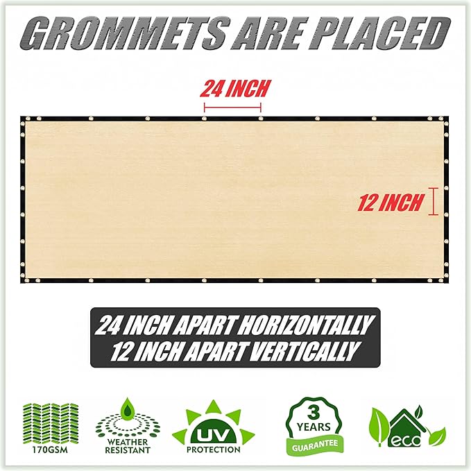 ColourTree 9' x 30' SandBeige Custom Size Shade Cloth with Grommets - 90% Sunblock, Durable Mesh Fabric Tarp for Dog Kennel Cover, Fence Privacy Screen, Greenhouse, Chicken Coop & Pet Playpen
