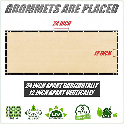 ColourTree 9' x 29' SandBeige Custom Size Shade Cloth with Grommets - 90% Sunblock, Durable Mesh Fabric Tarp for Dog Kennel Cover, Fence Privacy Screen, Greenhouse, Chicken Coop & Pet Playpen