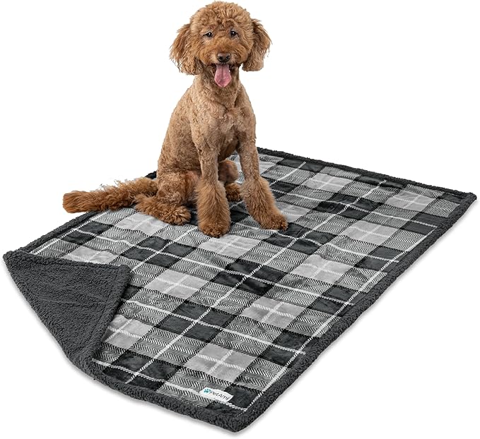 PetAmi WATERPROOF Dog Blanket for Bed, XL Dog Pet Blanket Couch Cover Protection, Sherpa Fleece Leakproof Bed Blanket for Crate Kennel Sofa Furniture Protector, Reversible Soft 80x60 Plaid Charcoal