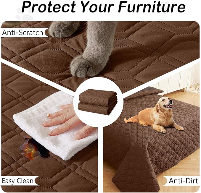 hyha Waterproof Dog Bed Blanket, Soft Dog Bed Cover Pet Blankets, Washable Couch Sofa Cover for Dogs, Reversible Pet Sofa Covers for Furniture (52x82 Inch, Chocolate/Brown)
